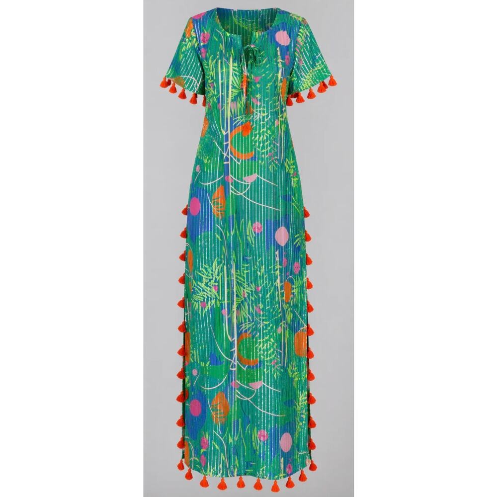 La Plage Maharani Maxi Dress - Banana Jungle - Surf Blue Sz. XS